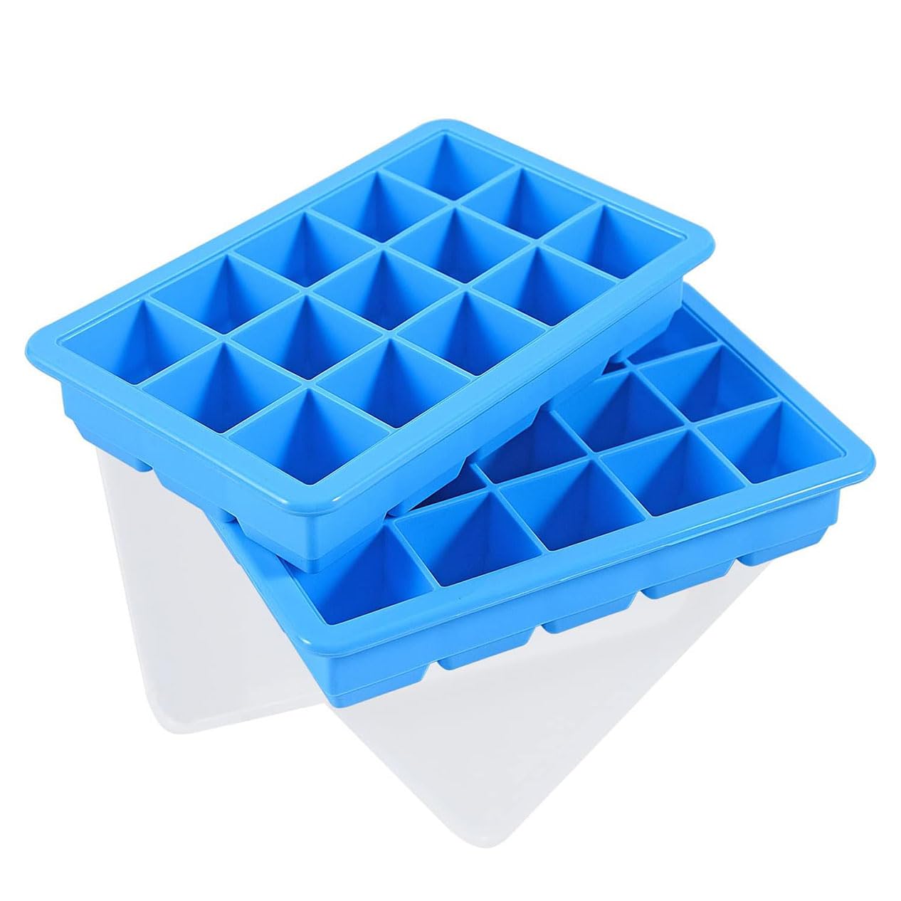 2 Packs Silicone Ice Cube Tray Blue, Easy-Release Ice Cube Moulds 15 Ice Cubs Per Tray for Chocolate Whiskey Cocktail Any Drinks