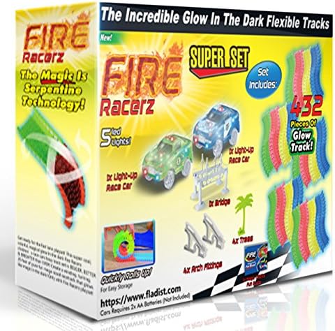 Bendable Magical Glow in the Dark Race Track 20 Feet Playset 432 Flexible Twisting Track Pieces with 2 Fast LED Car Track Toys for Kids and the Family with Usable Carrying Case Handle …