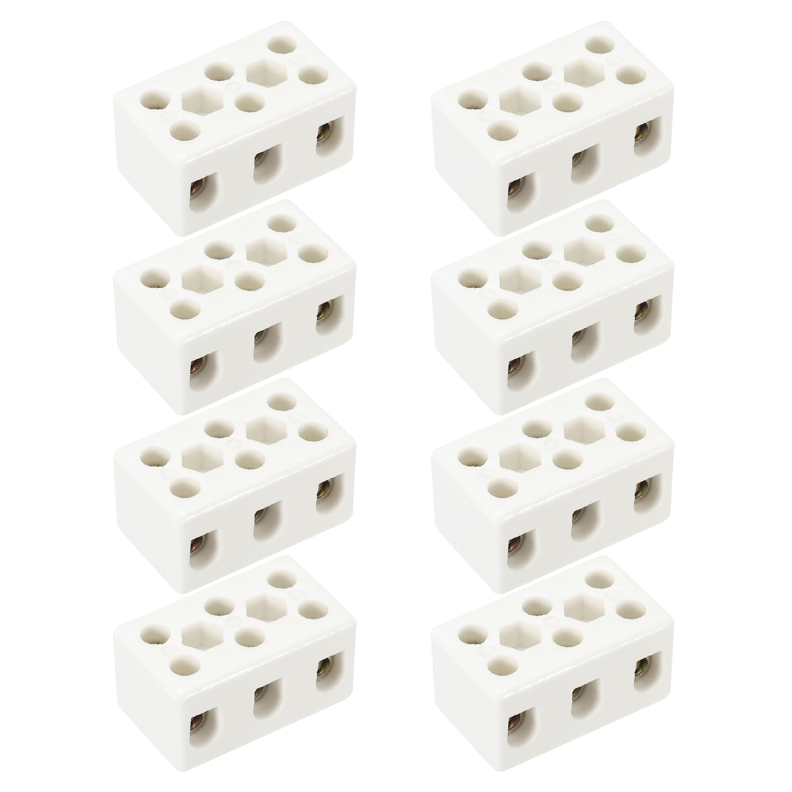 PATIKIL 3 Way Ceramics Terminal Blocks, 8Pcs 15A High Temp Porcelain Ceramic Connectors Glazed Bidirectional 8 Hole High Frequency Blocks for Lamp Fixture Electric Wire Cable, 22x19x38mm