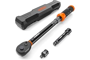 HORUSDY 1/2-Inch Drive Click Torque Wrench Set – 10–170 ft-lb / 13.6–230.5 Nm, ±3% Precision, Dual Scale, 72-Tooth Reversible Head with 5" Extension & Adapter for Car, Tire, and Motorcycle Use