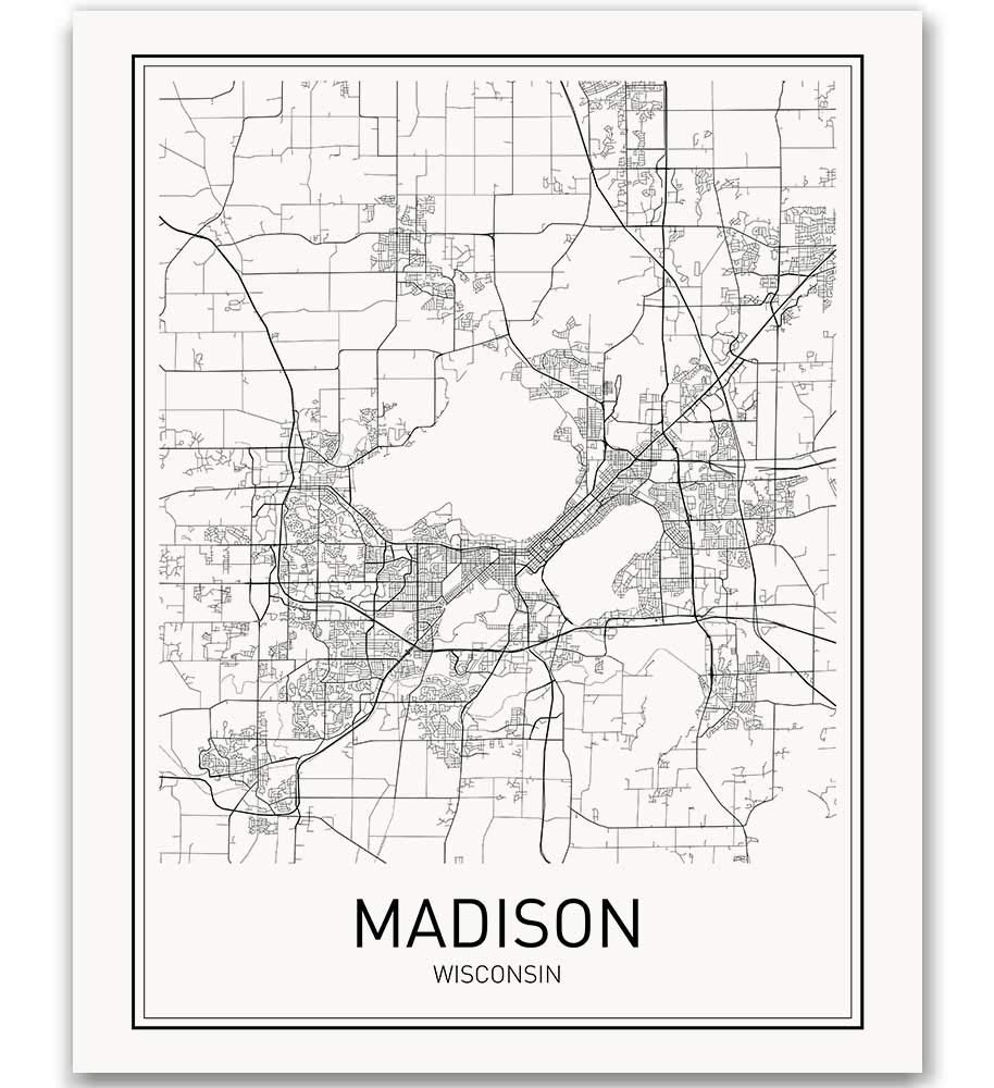 Amazon Com Madison Poster Madison Map Of Madison City Map Posters Madison Map Print Wisconsin Map Minimalist Poster Scandinavian Poster Black And White Map Wall Art Map Art 8x10 Handmade
