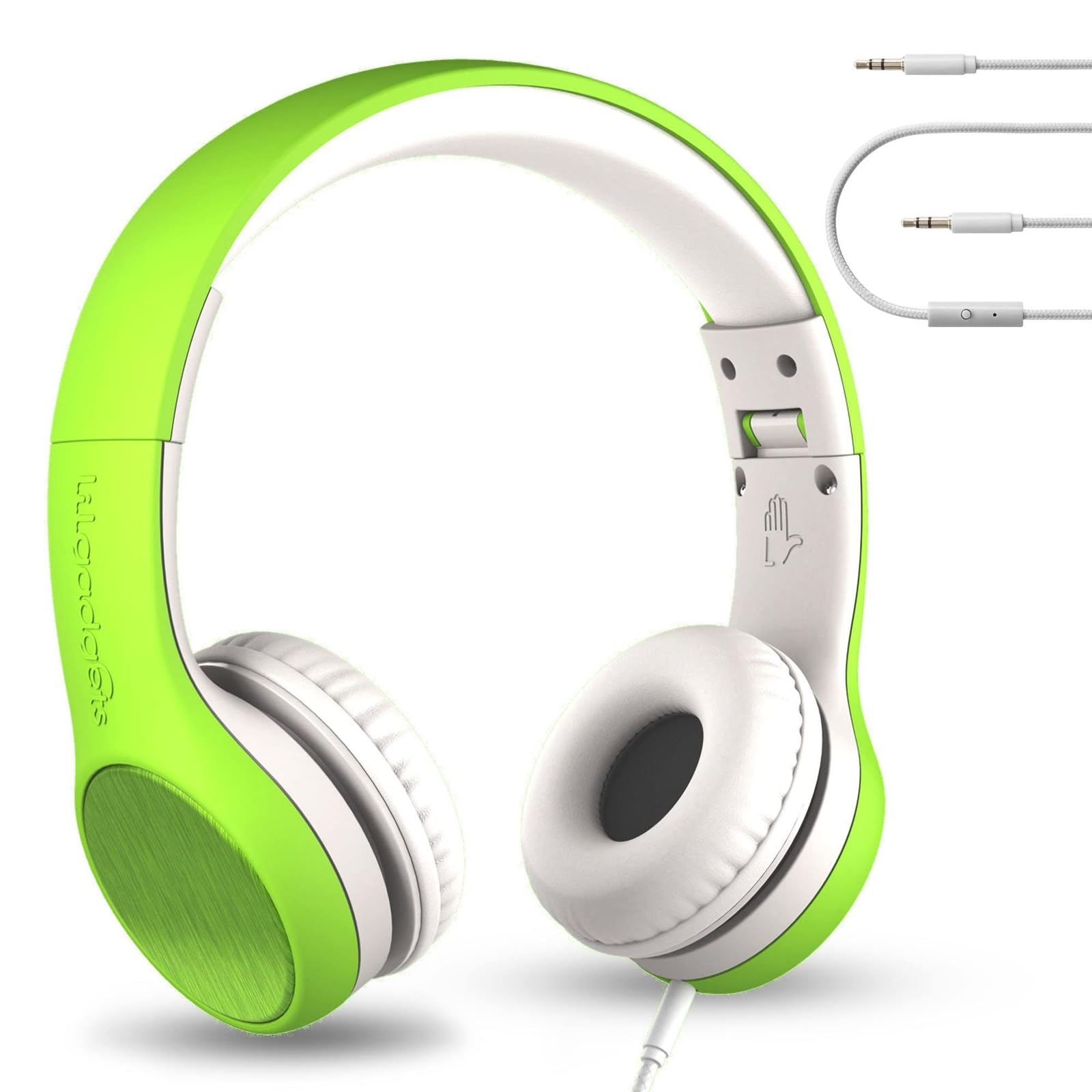 LilGadgets Connect+ Style On-Ear Kids Headphones with Microphone - SharePort Technology, SoftTouch Padding, Detachable Cable, Noise Reduction, Durable & Adjustable - Green