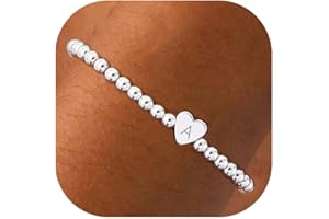 Beaded Bracelets for Women Dainty Heart Initial Bracelet Letter A-Z Charm Bracelet for Women Stretch Bead Ball Bracelet Trend