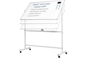 TSJ OFFICE Large Dry-Erase Rolling Magnetic Whiteboard - 48 x 32 Inches White Board Height Adjust Double Sides Mobile Portable Easel on Wheels, Dry Erase Board with Stand for Office, Home & Classroom