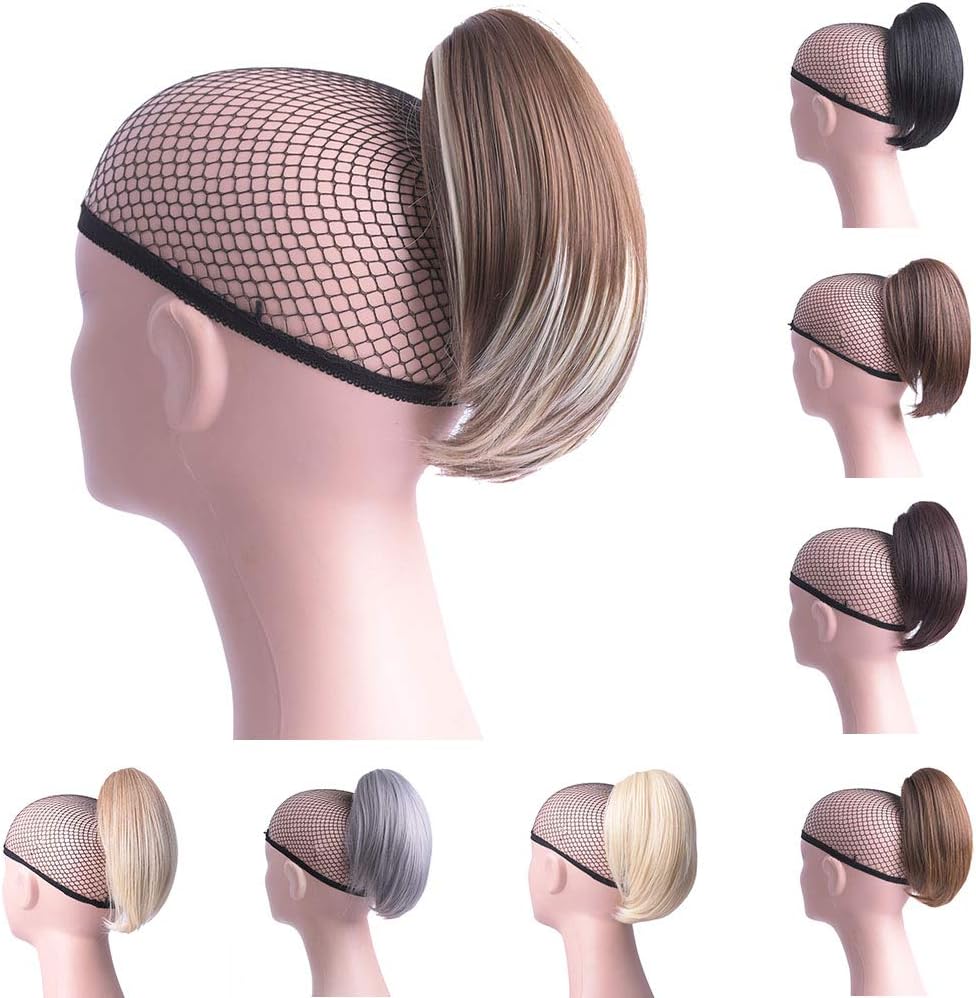 Oubeca Synthetic Claw Clip Ponytail Extensions Gray Straight Short Pony Tail Hair Pieces For Women (0906)
