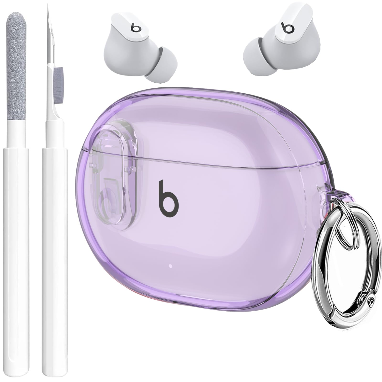 Photo 1 of Beats Studio Bud/Buds Plus Case Cover Clear 2021/2023 Lock Clip with Clean Kit, GARTOO Protective Case and Clean Pen Compatible with Beat Studio Bud + for Women Girls Kids, Clear Purple