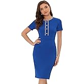 Allegra K Work Dresses for Women 2025 Knee Length Short Sleeve Business Casual Bodycon Sheath Dress