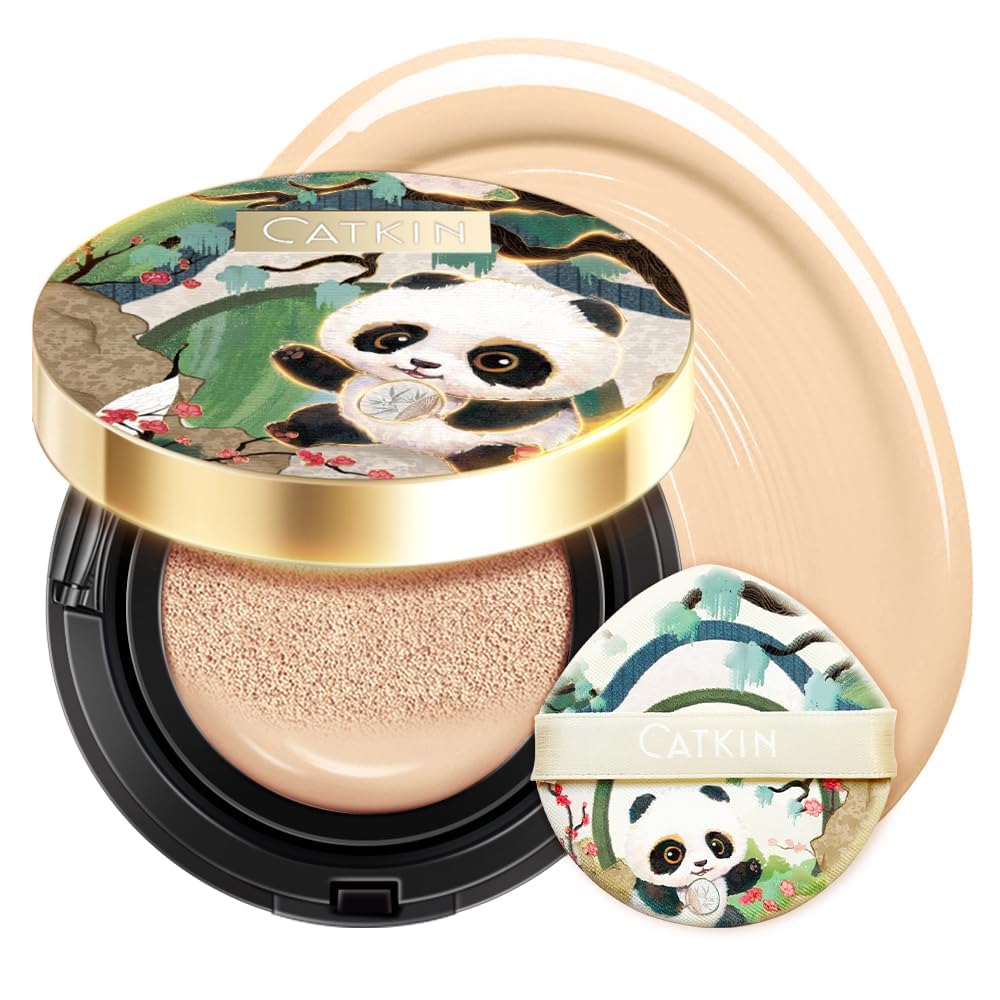 CATKIN Panda Land Foundation Full Coverage, Breathable Cushion Foundation with Nourishing and Long-wearing Formula for Sensitive Skin, Sheer Semi-matte Finish, Refill Included, 15g*2 — image 1