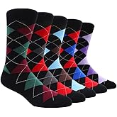 TOEJYJ Mens Fun Dress Socks, Pattern Funny Casual Socks Pack, Colorful Striped Cotton Novelty Socks Size 10-13