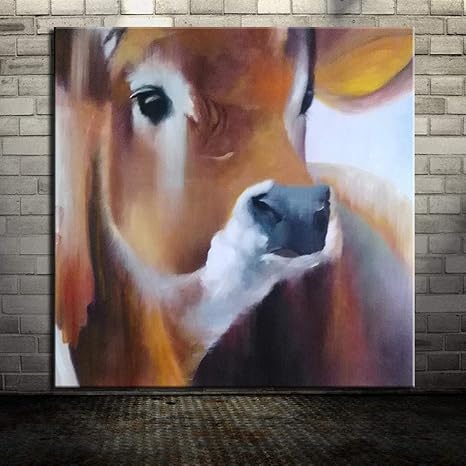 CYACC Pintura al óleo Animal de Vaca Pintada a Mano sobre Lienzo