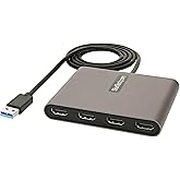 StarTech.com USB 3.0 to 4x HDMI Adapter - External Video & Graphics Card - USB Type-A to Quad HDMI Display Adapter Dongle - 1