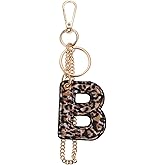Winssigma Leopard Letter Keychain for Women, PU leather Initial Letter Keyring Keychain Accessories Purse Handbags Charm