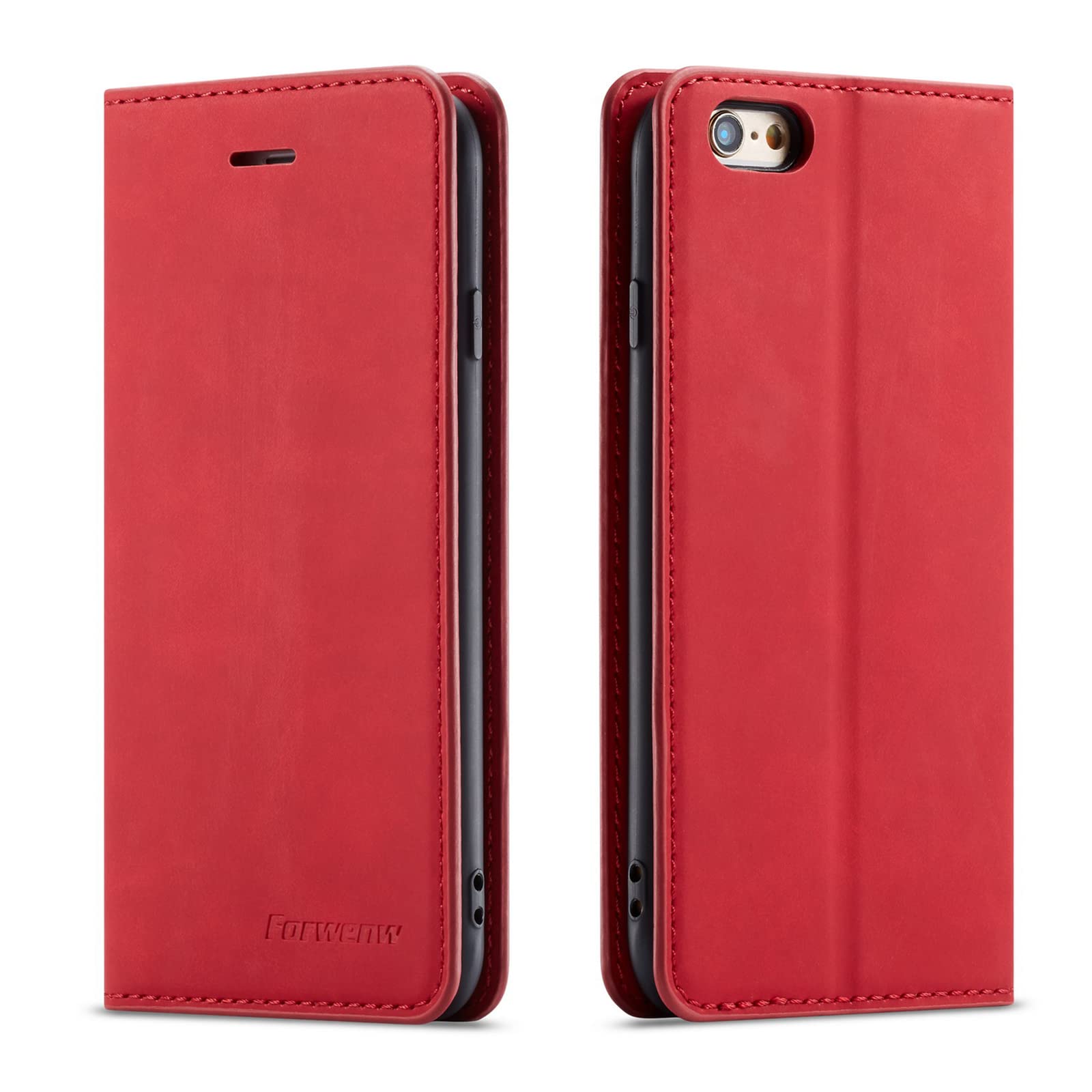 QLTYPRI Case for iPhone 6 iPhone 6S, Premium PU Leather Cover TPU Bumper with Card Holder Kickstand Hidden Magnetic Adsorption Flip Wallet Case Cover for iPhone 6 iPhone 6S - Red