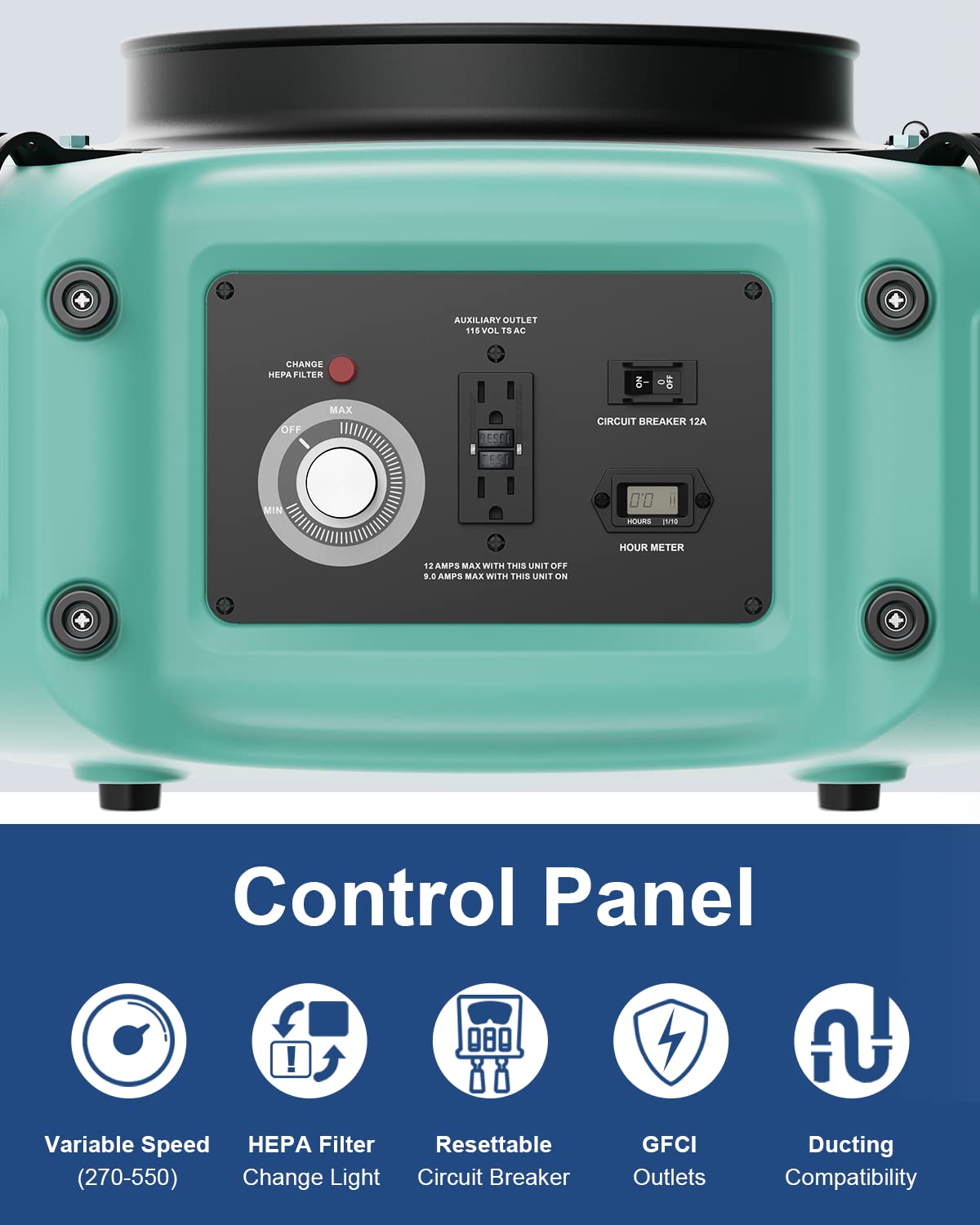 ALORAIR PureAiro HEPA Max 770 industrial Air Scrubber, 3-Stage Filtration System, GFCI Outlet, Negative Air Scrubber Water Damage Restoration Interior Decoration, Green