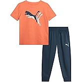 PUMA Toddler Boys Joggers Set - 2 Piece Short Sleeve TShirts and Active Fleece Joggers for Boys Athletic Set (18M-5T)