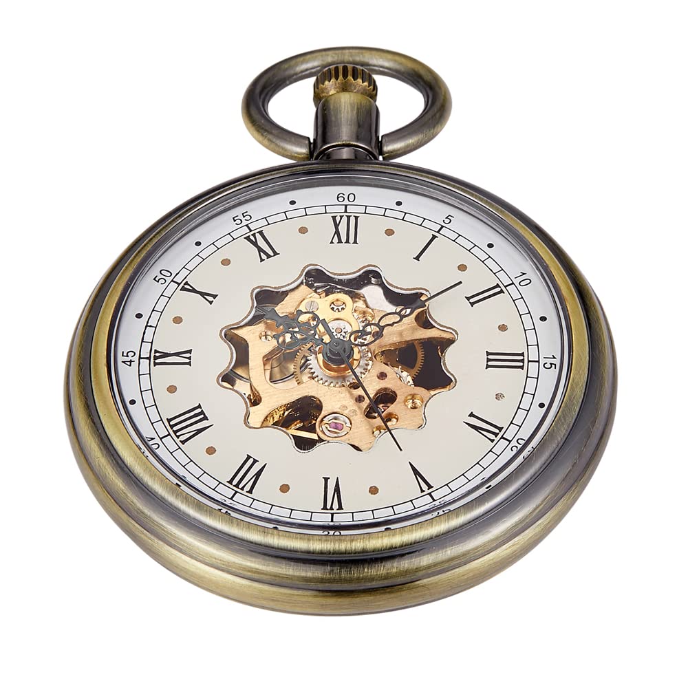 Tiong Smooth Coverless Mechanical Pocket Watch for Men - Polygonal Movement, Roman Numeral Dial - Classic Mechanical Pocket Watches for Daily & Collection