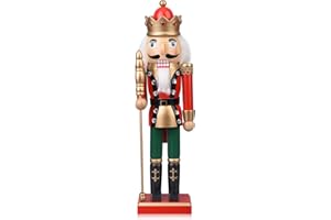 ArlinaL Christmas Nutcracker Figures 14 Inch Wooden Nutcracker King with Scepter Ornaments, Nutcracker Christmas Decor