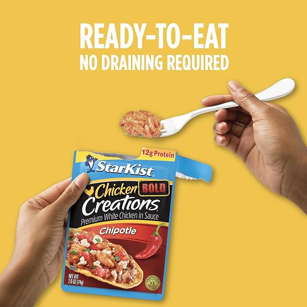 STARKIST CHICKEN CREATIONS BOLD CHIPOTLE POUCH (2.6 OZ – 1 PACK) FULLY COOKED HIGH PROTEIN WHITE MEAT, NO DRAINING, READY TO EAT FOR SALAD AND SANDWICHES