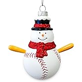 Ushinemi Baseball Snowman Ornament Glass Baseball Ornaments for Christmas Tree, Xmas Hanging Decor Tradition Blown Glass Keepsake Gifts