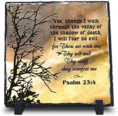 Yea, Though I Walk Through The Valley Of The Shadow … Psalm 23:4 (7.5X7.5, KJV) | Superior Religious Inspirational Home Décor By Inspiragifts Slate | Christian Home Plaque Stone Gift