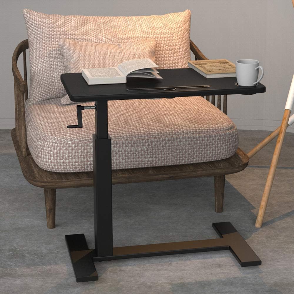 Balee Crank Overbed Table Adjustable Height Desk Rolling Hospital Bed Table with Wheels Over Bed Laptop Table Non-Tilt Table Desk for Home and Office Use (Black and Black Table) : Office Products