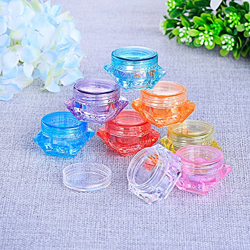 TOPWEL 3 Gram Refillable Square Drill Plastic Bottle Screw Cap Lid with Clear Base Empty Plastic Container Jars for Nail Powder Bottles Eye Shadow Container Lot Powder Container (10pcs, Orange)