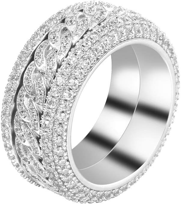 GOLD IDEA JEWELRY Fashion Iced Out Ring 14k Gold Plated/White Gold Plated Cubic Zirconia Eternity Bling Cuban link chain ring for Mens Womens
