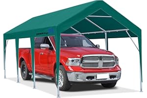 PEAKTOP OUTDOOR 10x20 ft Upgraded Heavy Duty Carport Car Canopy Portable Garage Tent Boat Shelter with Reinforced Triangular Beams, Green