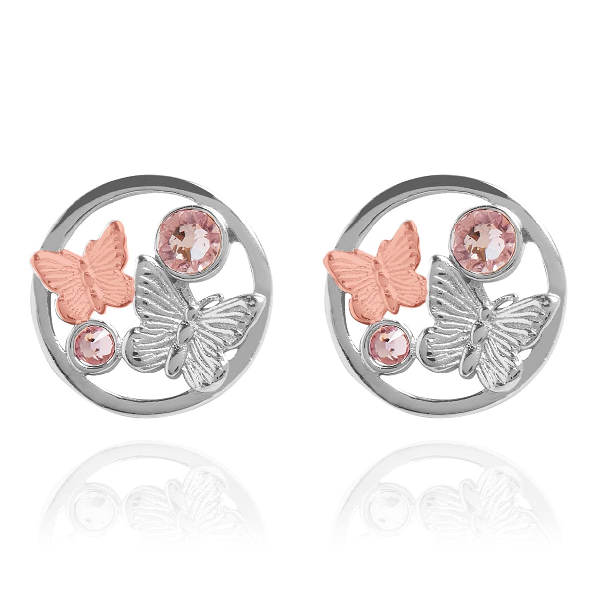Annie Oak Womens 925 Silver 18k Rose Gold Circle Butterfly Stud Earrings