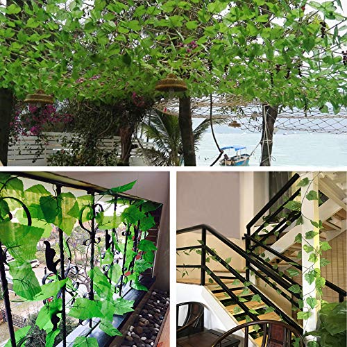 YEDREAM 2 PCS Artificial Grape Vines with 3 Strings Grapes, Each 7.7 Feet Fake Foliage Hanging Plant with 66 Pieces Leaves for Wedding Home Indoor Outdoors Party Garden Wall Decoration(Large Leaves)