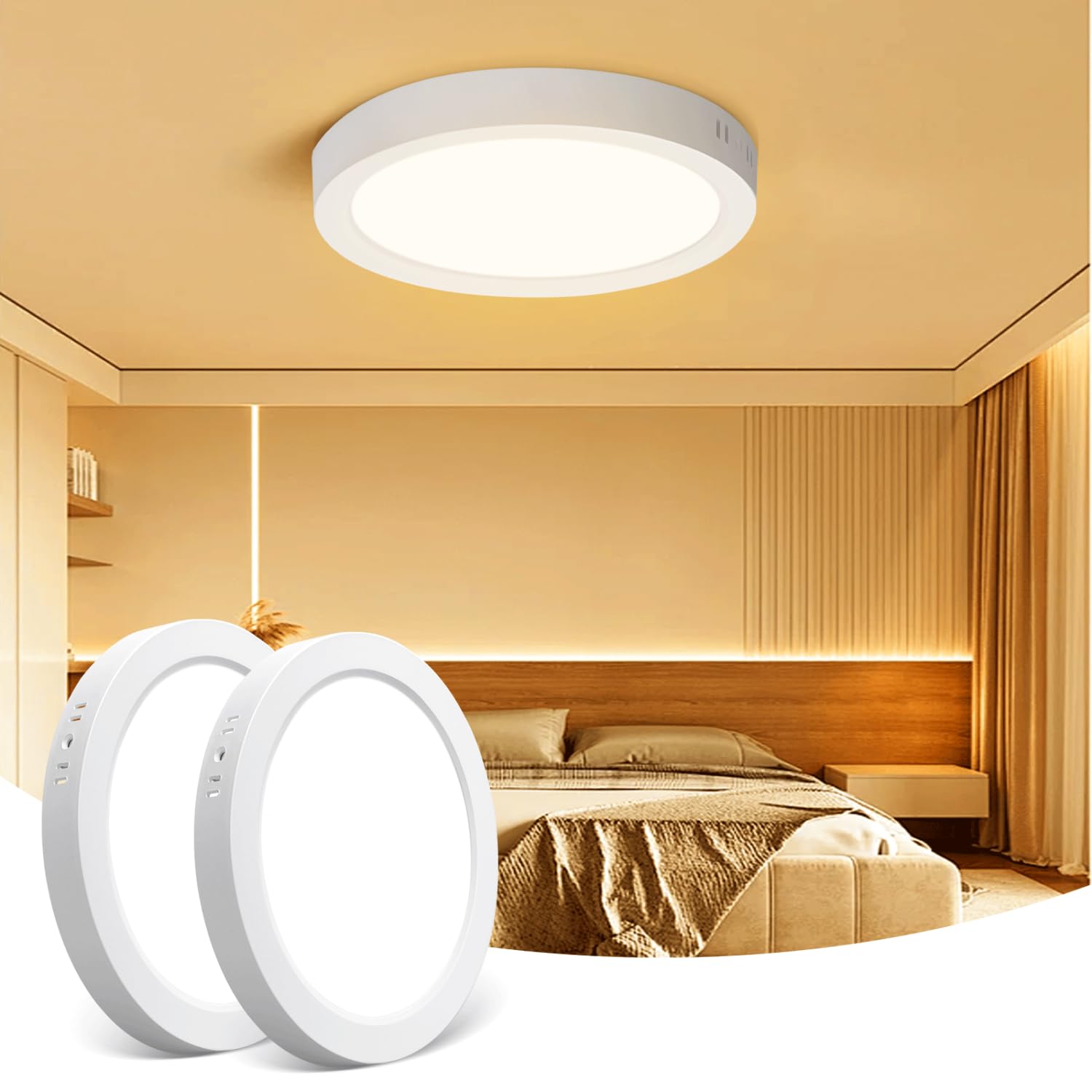 Aigostar 18W LED Ceiling Light, 2 Pack 1980LM Hallway Light Ceiling, Small Round LED Ceiling Panel 3000K, 165W Equivalent, Flush Ceiling Light for Kitchen, Bedroom, Porch