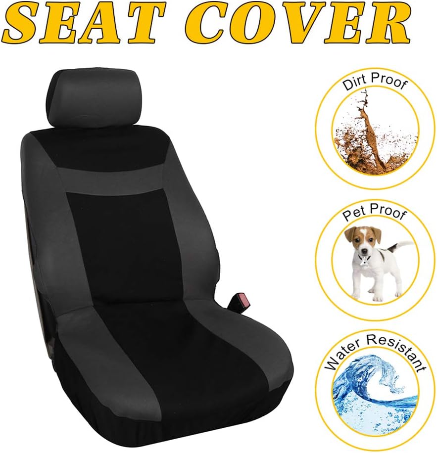 OCPTY Car Seat Cover, Universal Seat Cushion w/Headrest/Steering Wheel/Shoulder Pads 100% Breathable Automotive Accessories Durable Washable Mesh Cloth for Most Cars(Grey/Black)