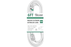 YOJOE 6 Foot White Outdoor Lighted Extension Cord - 16/3 SJTW Extension Cable with 3 Prong Grounded Plug - 16 Gauge Extension Cord for Garden, Lawn, Yard Decorations Outdoor - UL Listed
