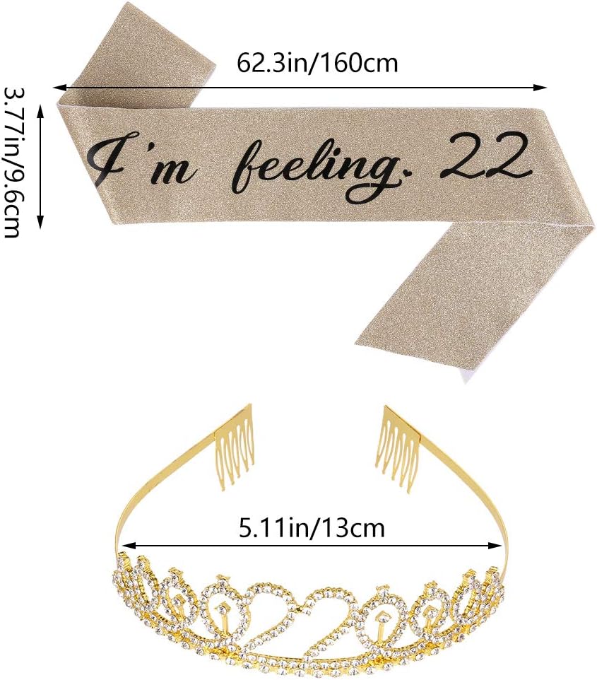 ruggito "Im Feeling 22" Sash & Rhinestone Tiara Set,22th Birthday Gifts Birthday Sash for Women Fun Party Favors Birthday Party Supplies - Image 3