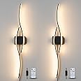 Daunton Modern Plug in Wall Sconces Set of Two, RC Dimmable LED Plug in Wall Light, Black Sconce Wall Lighting for Living Room, Hallway, Bedroom
