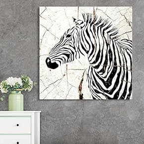 Square Canvas Wall Art - Zebra Head Wood Effect Canvas - Giclee Print Gallery Wrap Modern Home Art Ready to Hang - 12x12 inches