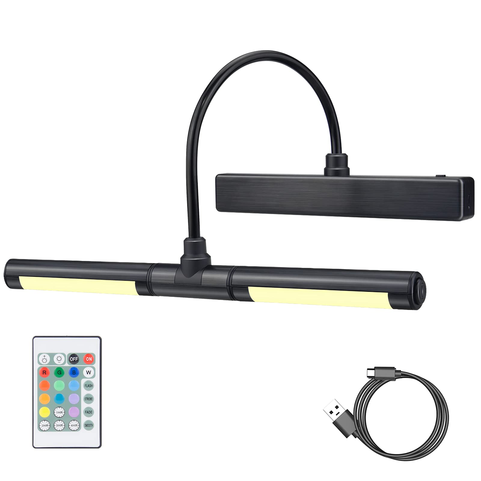 HONWELL LED Picture Light with Remote Control, Rechargeable LED Wall Lights with 12 Colors Changing,Display Lamp 13 Inches Rotatable Light Head for Painting Dartboard Frame Portrait Art, Black