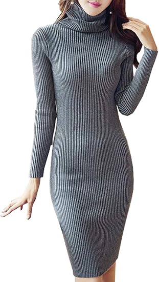Amazon Ptika ニット ワンピース レディース 秋冬 タートルネック タイト 長袖 アクサセリー 付き グレー ワンピース チュニック 通販