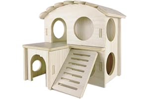 Sirvarni Hamster Hideout Cage Accessories - Hamster House and Habitat Wooden Hide Hut with Climbing Ladder and Platform for Dwarf Gerbils and Mouse Mice Rat Other Small Animals etc.
