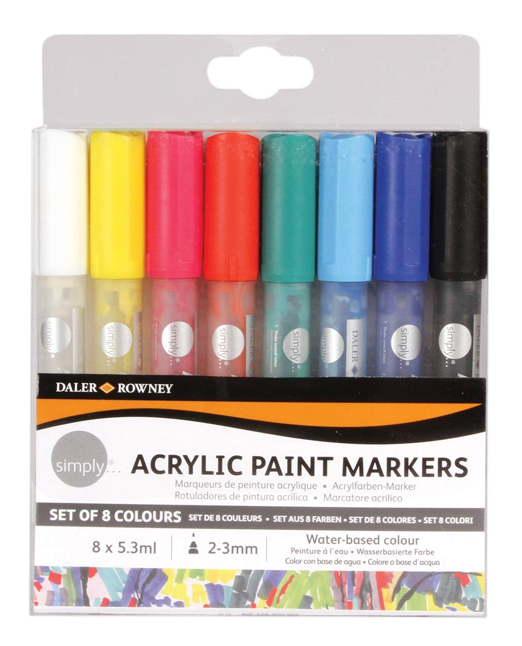 Daler Rowney Simply Acrylic Paint Markers, 2 mm, Assorted Pack of 8
