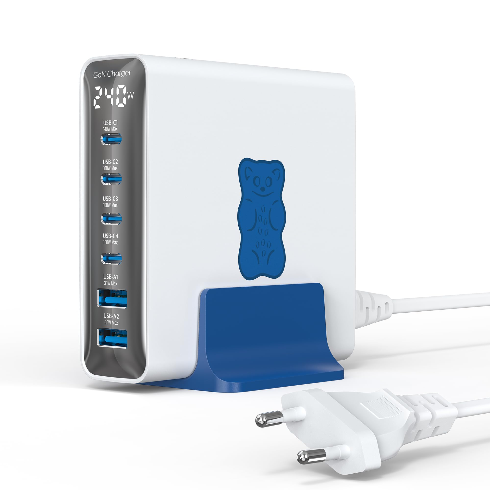 Haribo 240W USB C Ladegerät, 6-Port GaN Schnellladegerät USB-C Netzteil PD3.1 PPS für MacBook Pro/Air, für iPhone 17/16, iPad Pro, Galaxy S25/S24, für Dell XPS/Hp, Laptop ladegerät Geschenk, Blau
