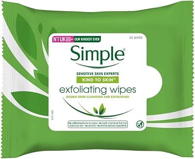Simple Kind to Skin Exfoliating Facial Wipes 25 Pack of 6 Gentle Sensitive Skin