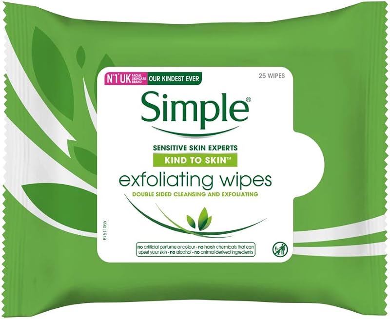 Simple Kind to Skin Exfoliating Facial Wipes 25 Pack of 6 Gentle Sensitive Skin