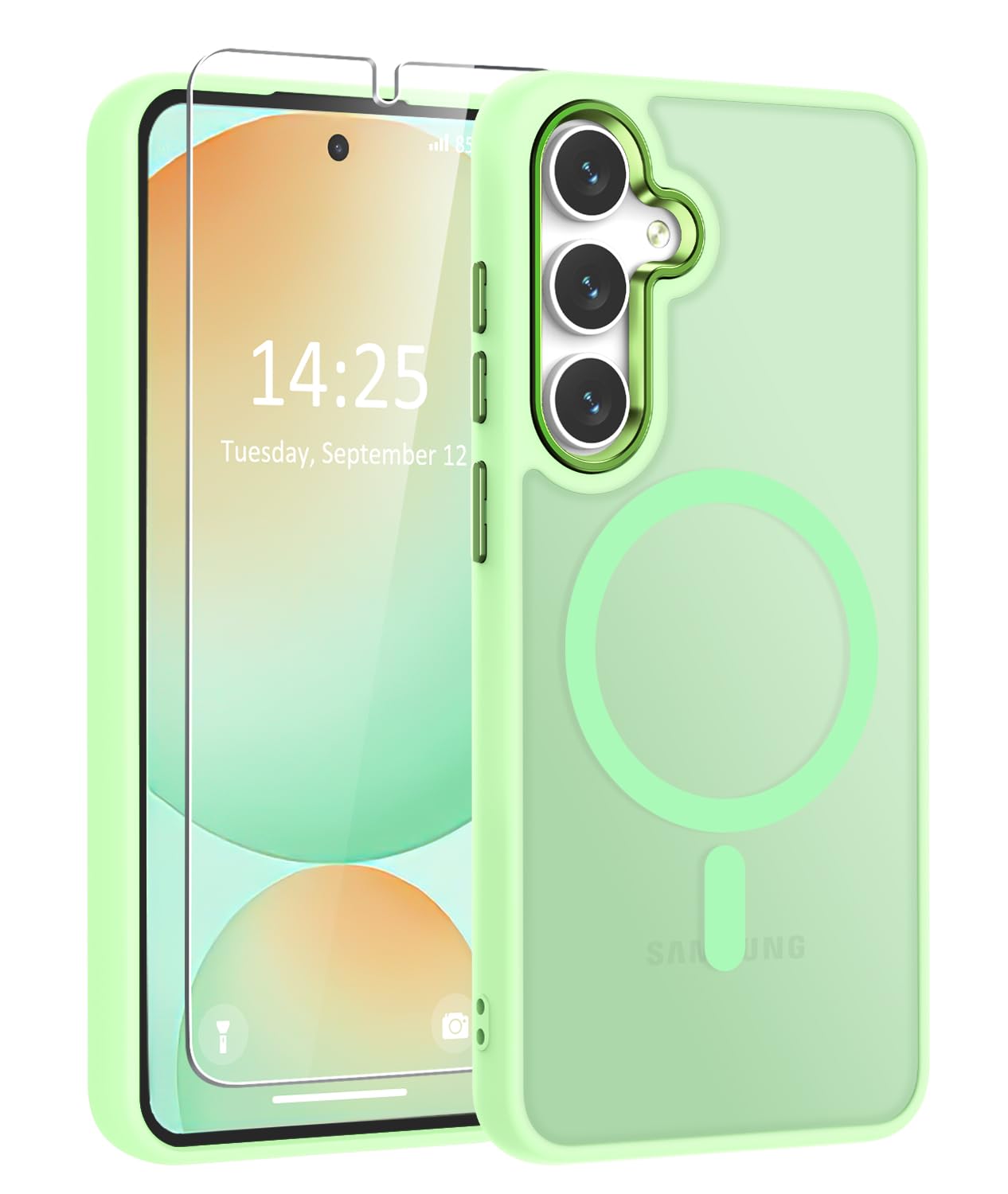 View 1 of WRJ for Samsung Galaxy S25 Plus Case with Screen Protector,[Compatible with Magsafe] Slim Matte Translucent Magnetic Women Men Shockproof Protective Cover for S24 Plus 6.7 Inch-Matcha Green