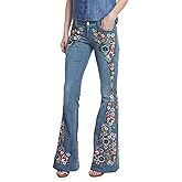 Bell Bottom Jeans for Women Embroidered Jeans Floral Flared Denim Pants Retro Stretch Bootcut Y2k Pants