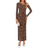 ZESICA Women's Spring Floral Off Shoulder Bodycon Maxi Dresses 2026 Long Sleeve Ruched Elegant Cocktail Party Dress