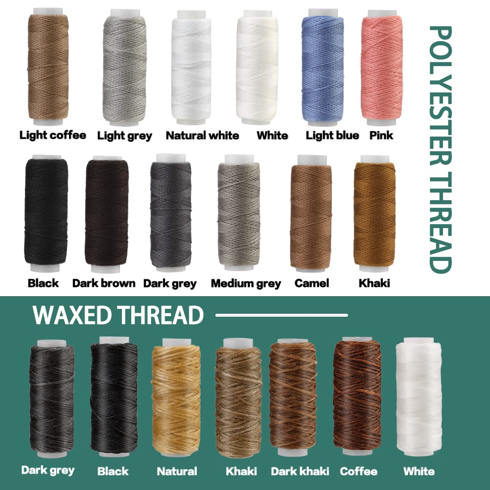 38 pcs Upholstery Repair Sewing Kit, Leather Sewing Kit, Heavy Duty Sewing Kit for Leather Craft DIY with Sewing Awl, Seam Ripper, Leather Hand Sewing Needles, Threader and Leather Sewing Thread