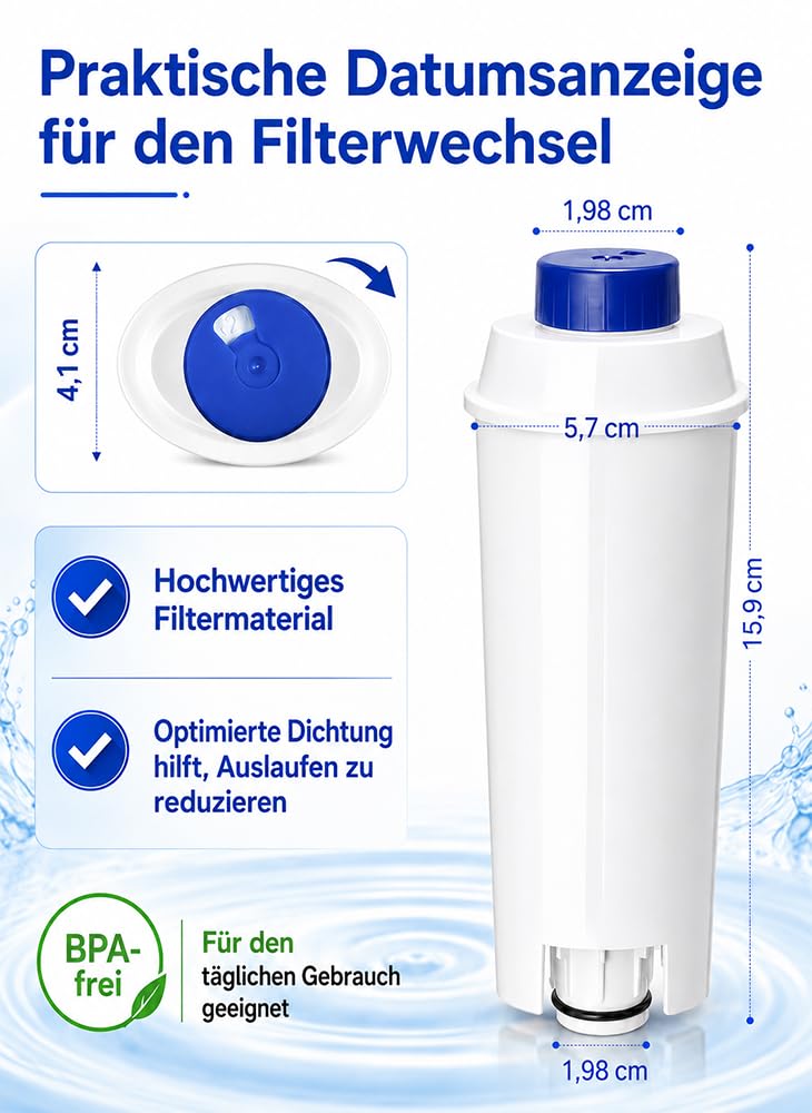 Mutital 6er-Pack Kaffeevollautomat Wasserfilter, Ersatz für De'Longhi, Kompatibel mit Delonghi ECAM-Serie, Dinamica, Cappuccino System, Magnifica, ETAM Autentica und Verschiedener Modelle von Esam (6) 2