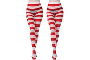 MANZI 2 Pairs Christmas Halloween Striped Tights Full Length Tights Thigh High Stocking Costume Accessory for Women Girls