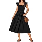Rooscier Women's Square Neck Backless Smocked Ruffle Sleeveless Sundress A Line Midi Dress